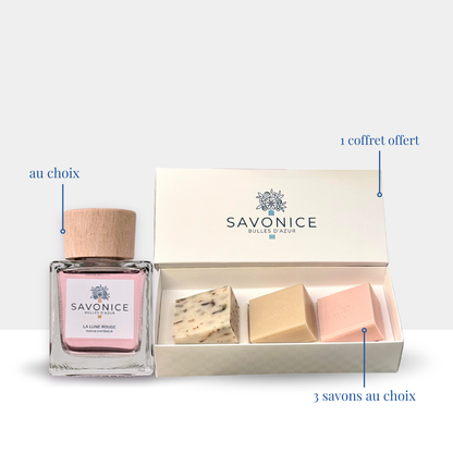 Lot 1 Coffret 3 savons + 1 Parfum d'ambiance 250ml au choix